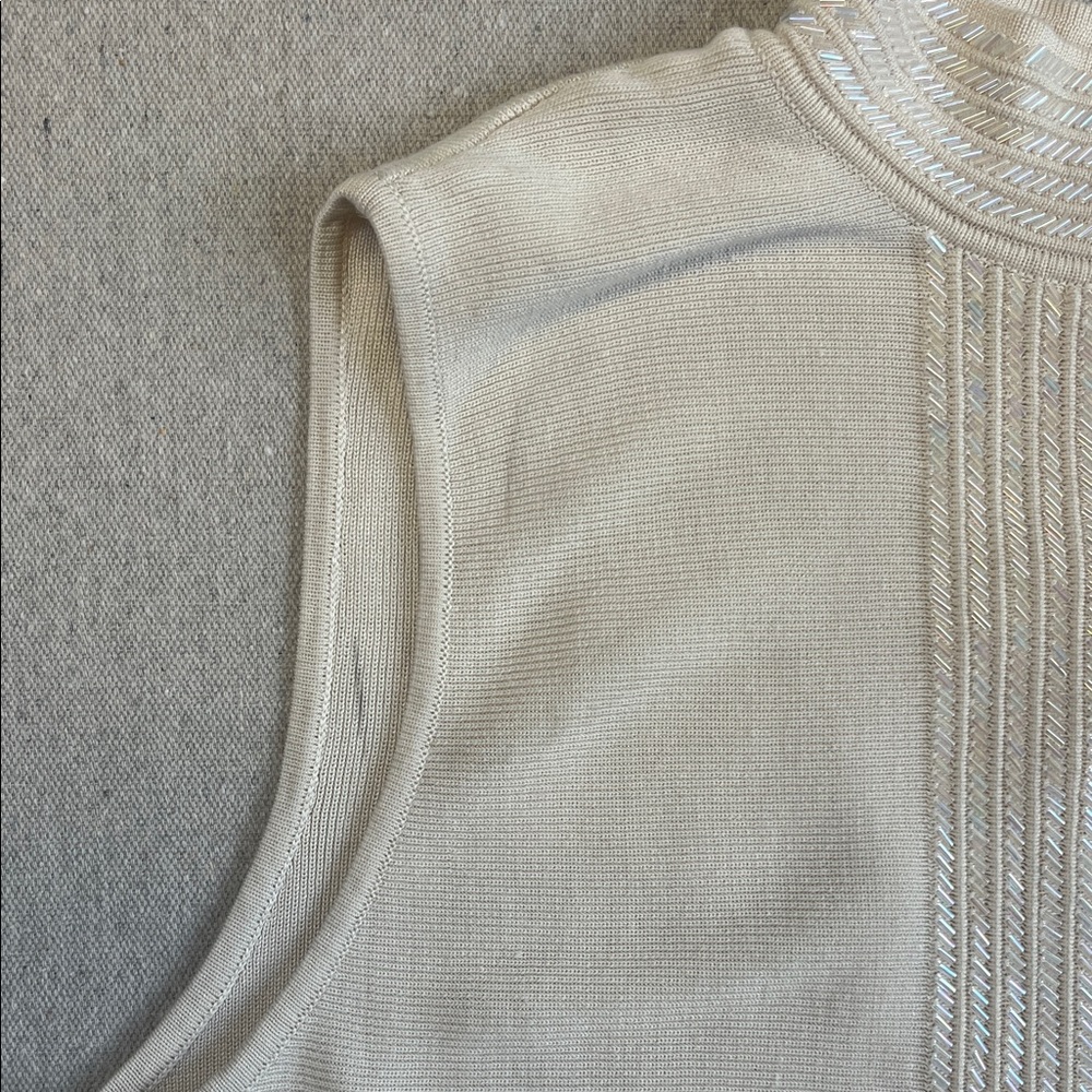 Liz Claiborne Petite Sleeveless Beaded Cream Top Ivory Size L - Picture 5 of 12